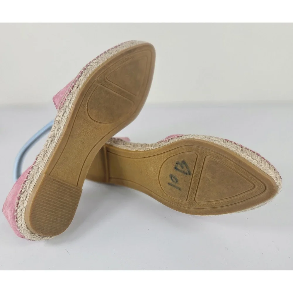 Manebi Hamptons Espadrilles Womens 7.5 Ballet Rose Suede Flats V-Cut D'Orsay